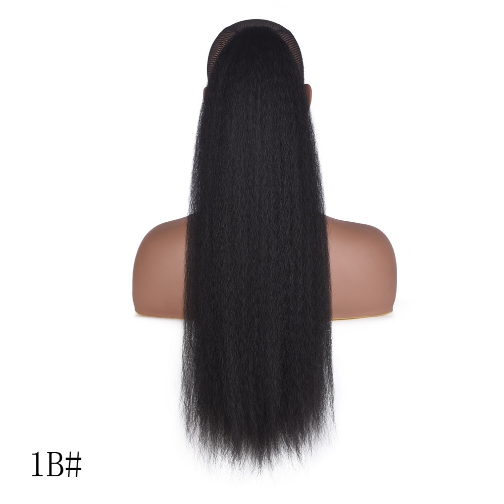 jeedou Yaki Straight Hair Ponytail Drawstring Updos Ponytails Black Brown Synthetic Hair Extensions Fluffy Haipieces: #1B
