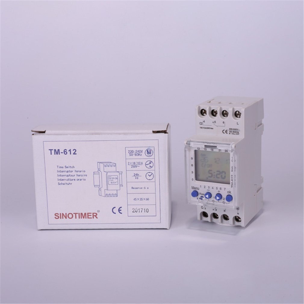 SINOTIMER 220V TM612 Two Channel Timer 7 Days 24Hours Programmable Electronic LCD Digital Time Switch with Two Relay Outputs