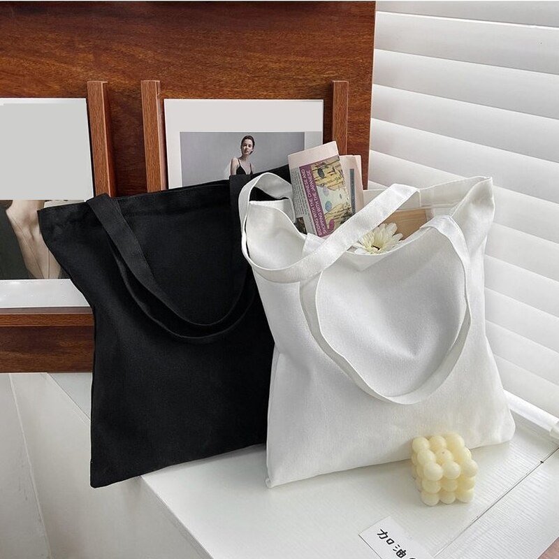 Large Capacity Canvas Tote Shoulder Bag Fabric Cotton Cloth Reusable Shopping Bag Eco Tote Bag Casual Beach HandBag Daily Use