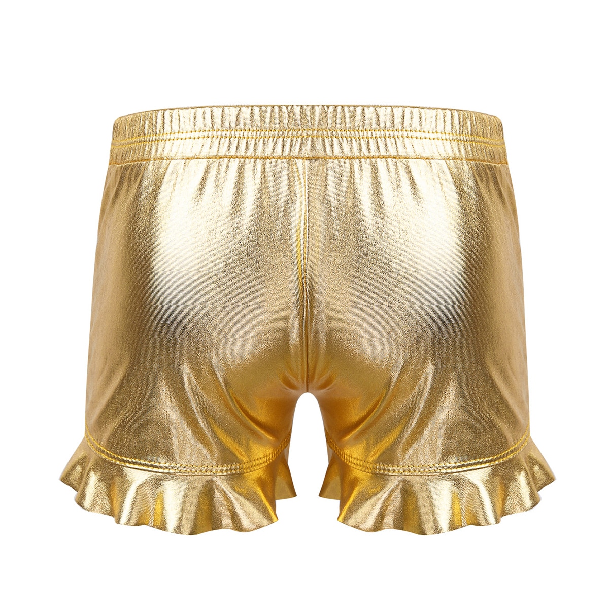 Kid Girl Elastic Waist Metallic Ruffled Sports Shorts Bottoms For Ballet Dance Yoga Gymnastics Dancewear Workout Children Shorts