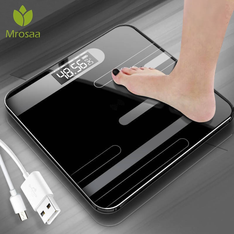 Floor Weegschalen Badkamer Lichaamsvet Schaal Glas Elektronische Smart Weegschalen Usb Opladen Lcd Display Body Wegen Digitale Weegschaal