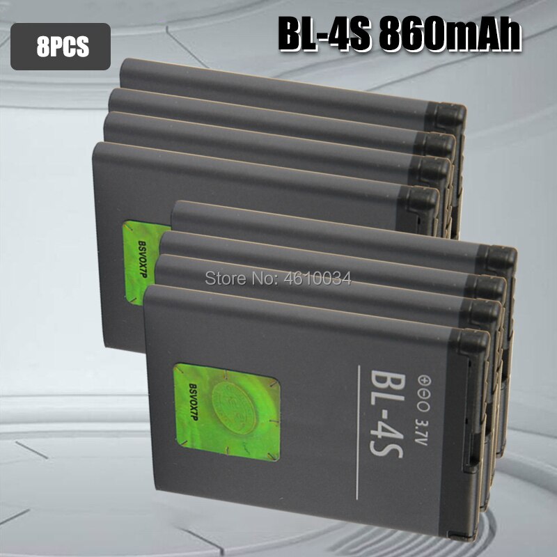 Batería de 4S BL BL-4S de , 860mAh, para Nokia 1006, 2680s, 3600s, 3602S, 6202C, 6208c, 7020, 7100s, 7610, X3-02, 3710f, BL4S: 8pcs