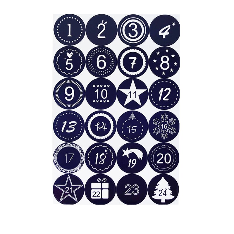 24Pcs 4.5cm Merry Christmas Advent Calendar Number Paper Stickers DIY Scrapbooking Round Christmas Sticker Label Xmas Decor: C
