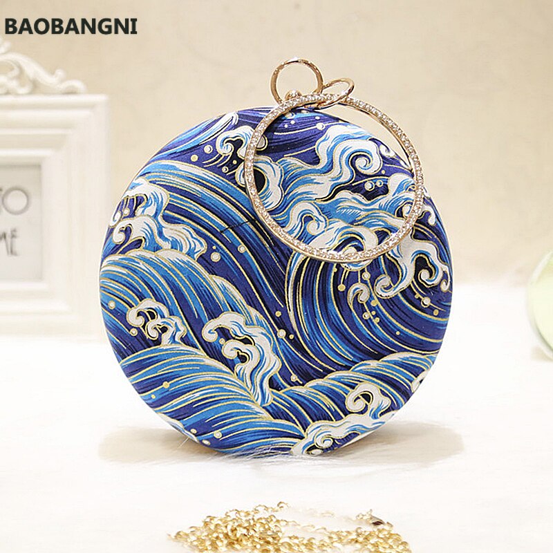 Borsa da sera rotonda retrò da donna anelli di moda blu pochette con diamanti borsa da donna con ricamo borse da festa di nozze