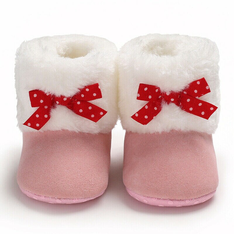 Carino infante Appena nato Del bambino Delle Ragazze Addensare Cachemire di Inverno Della Peluche Stivali Da Neve Bowknot Caldo casuale Scarpe Rosa viola Bianco 0-18M: Colore rosa / 13-18 mesi