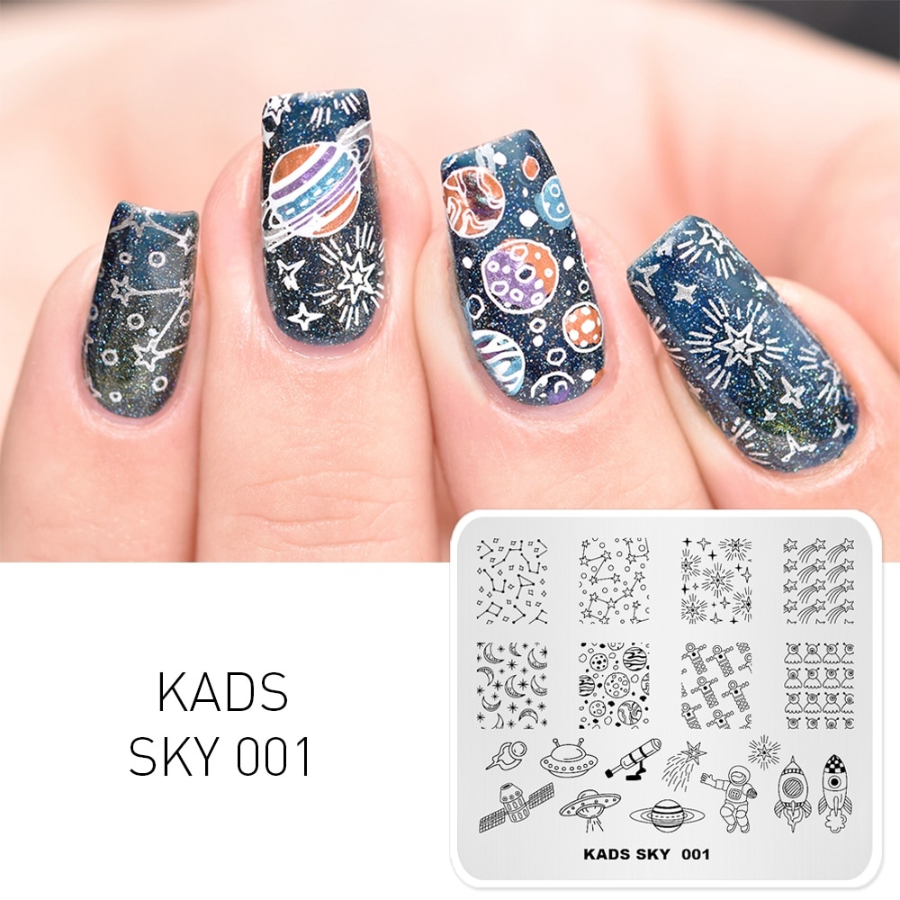 KADS Neue Himmel 001 Fantasie Quaddel Mond & Sterne aufbringen Drucken Schablone Nagel, Platte Für Nagel Kunst dekoration