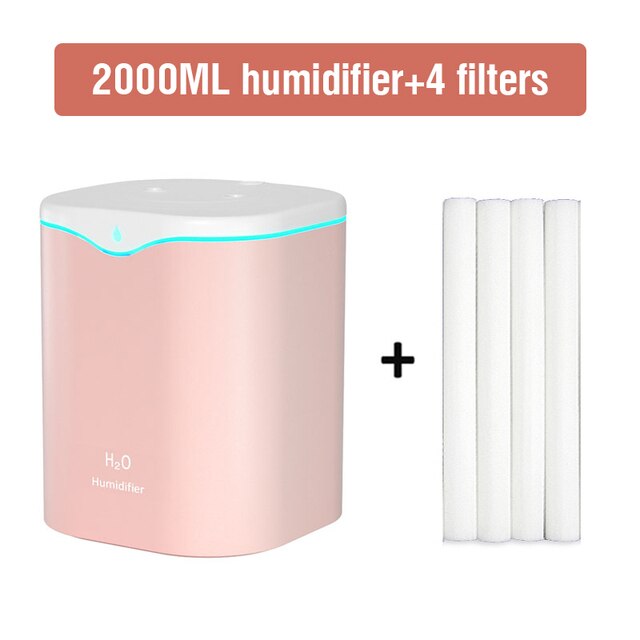 2200ml Double Nozzle Air Humidifier Essential Oil Aroma Diffuser With Coloful LED Aromatherapy Diffuser Ultrasonic Humidifiers: pink filter 4