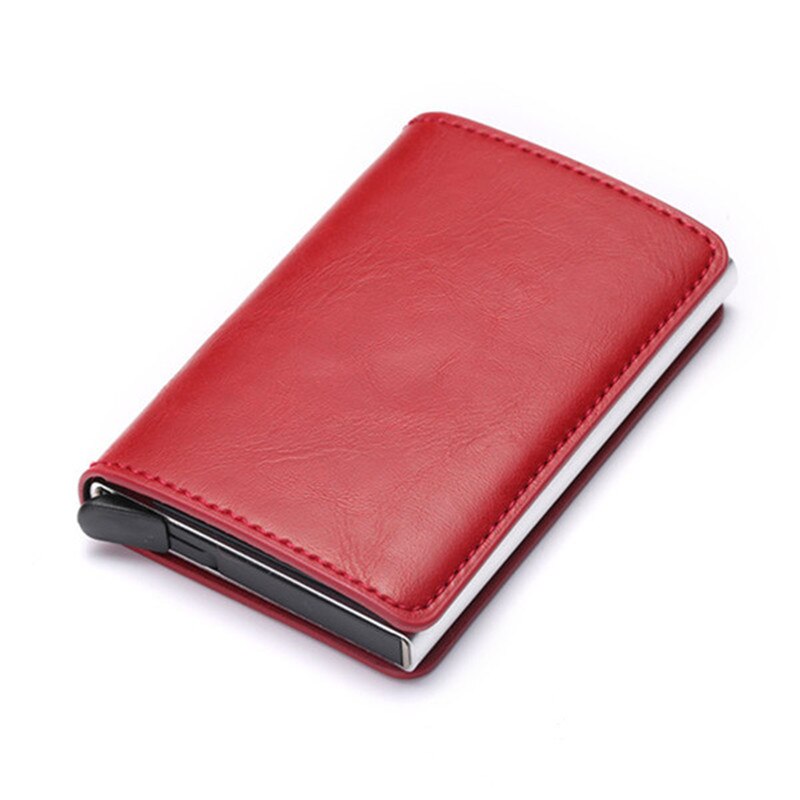 Bycobecy Zaken Id Card Case Mannen Creditcardhouders Mode Automatische Rfid Kaarthouder Aluminium Bankkaart Portefeuilles: Red X-12A