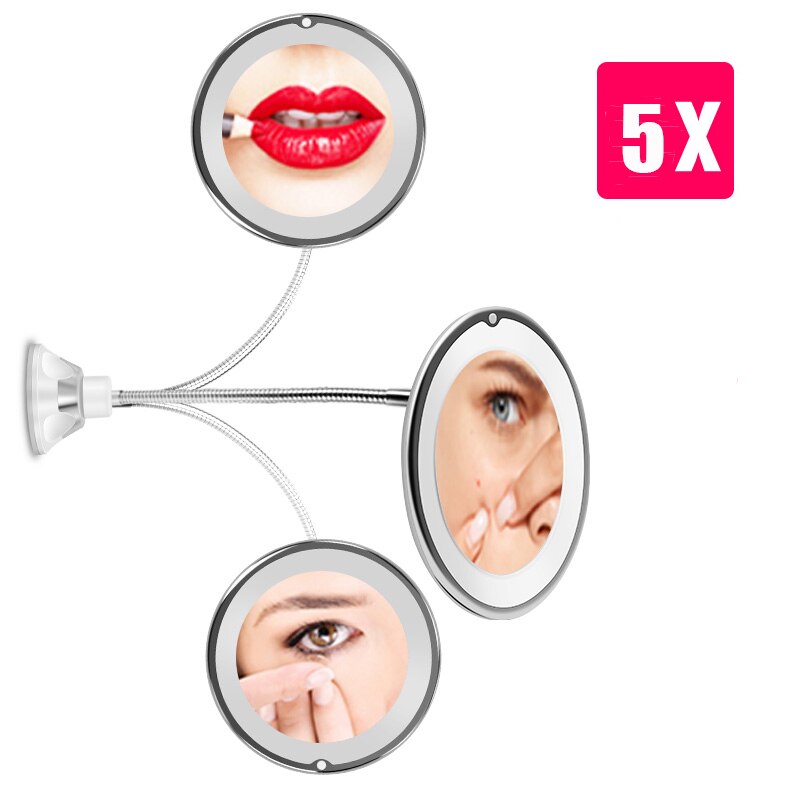 3 colores iluminados 10 x lupa espejo de maquillaje espejo LED de tocador Flexible LED espejo con luz pared VIP espejos aumento: 5X M2