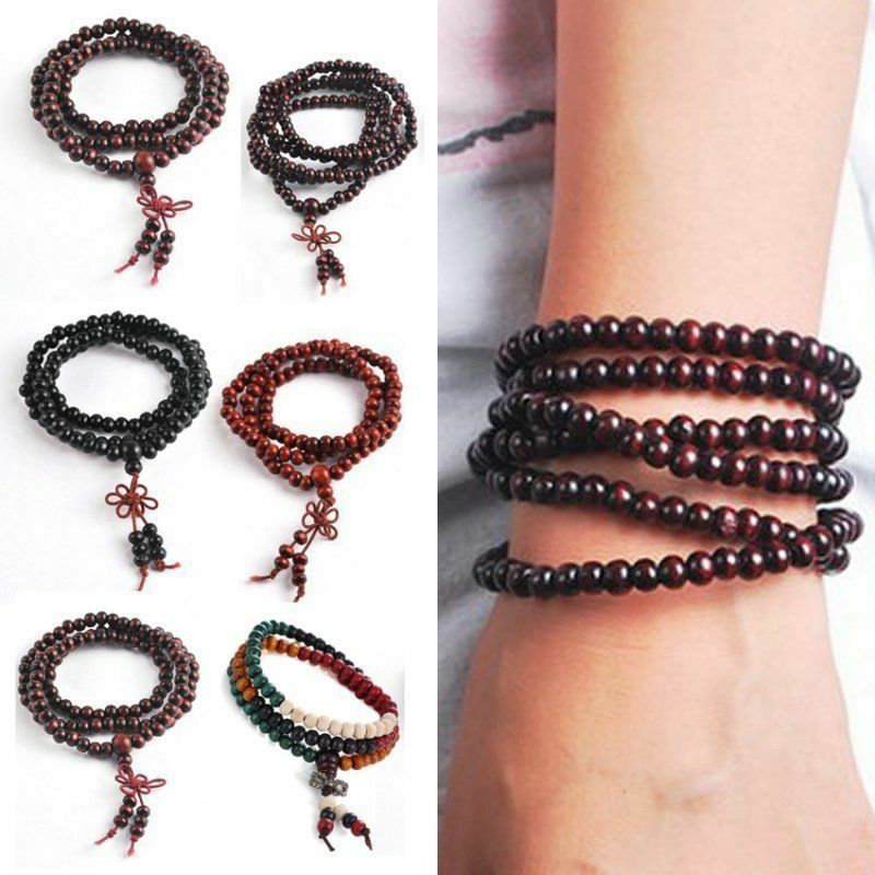 108 perlen 8mm Natürliche Sandelholz Buddhistischen Buddha Holz Gebet Perlen Knoten Schwarz Ebenholz unisex Armbänder Armreifen für Frauen Männer