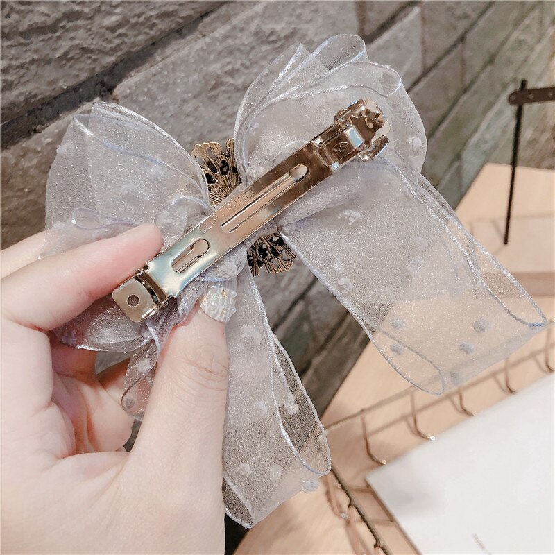 Korean Yarn Bow Spring Clip Crystal Headband Hair Pins Head Jewelry Bridal Headpiece Hair Accessories for Women Wedding