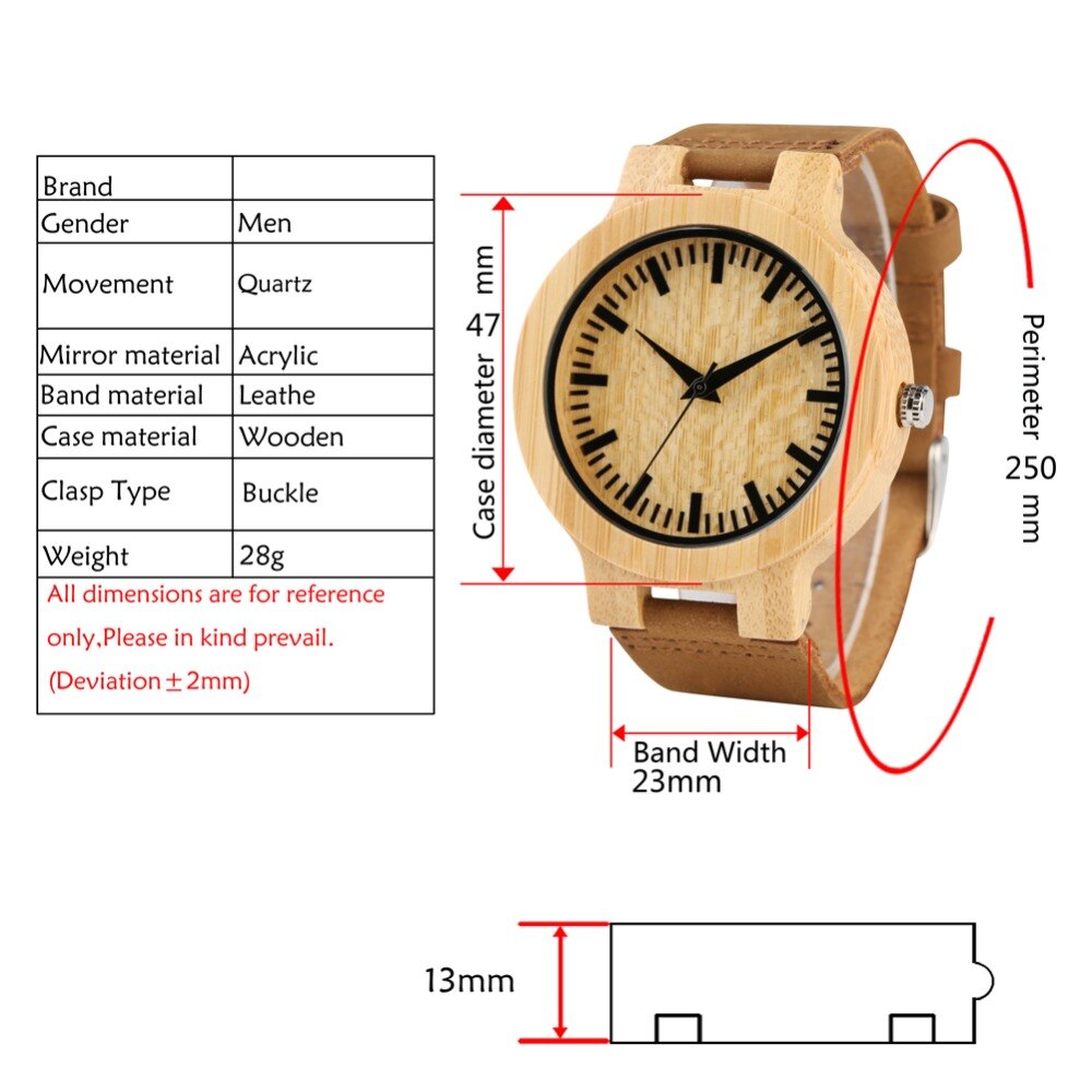 Houten horloge heren leren band natire lichtgewicht bamboe polshorloge eenvoudig quartz sport heren houten horloges
