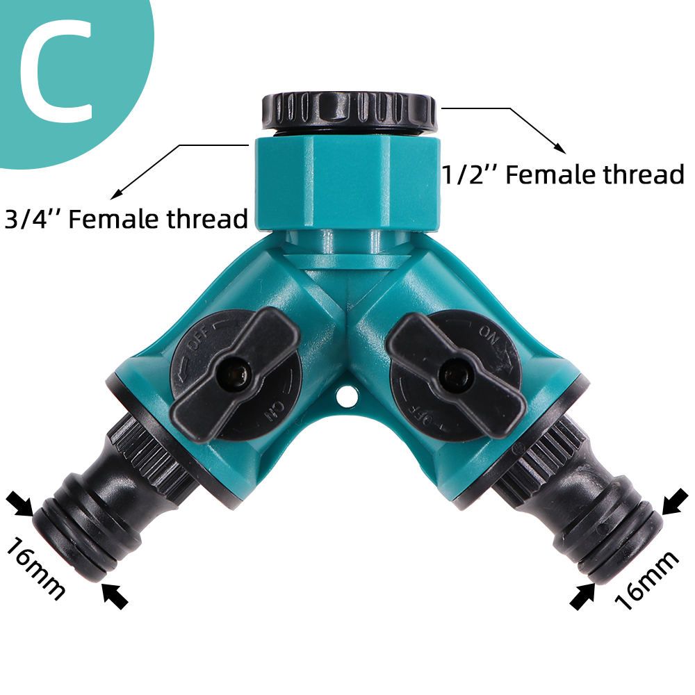 Garden Irrigation Connector 2 way four-way separator 1/2 "3/4" to 1/4 "barb 2 way tubing adapter suitable for plant irrigation: Silver