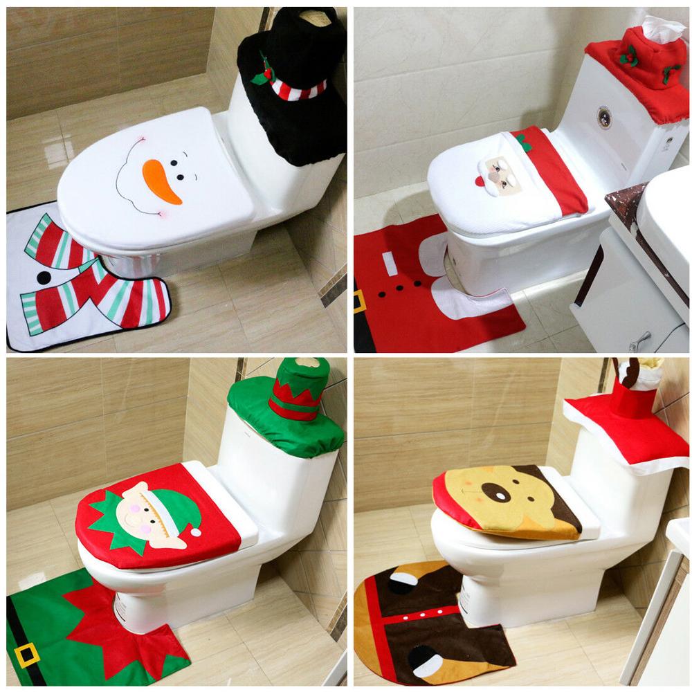 3Pcs Christmas Santa Sneeuwpop Elanden Badkamer Toilet Seat Tank Cover Cap Mat Decor Toilet Seat Cover Set Badkamer Decor kerst