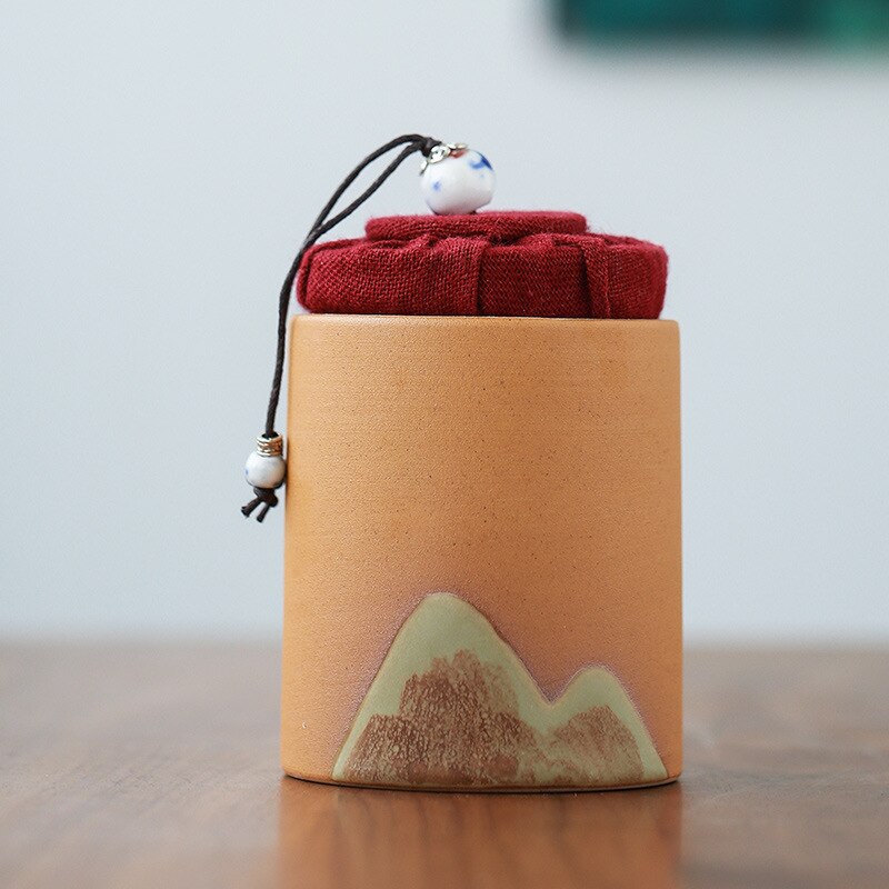 Small Tea Caddy Hand-Painted Small Portable Ceramic Sealed Tea Jar Tea Caddy Tea Container Tea Storage Box Pet Urn Canister: Tea pot J