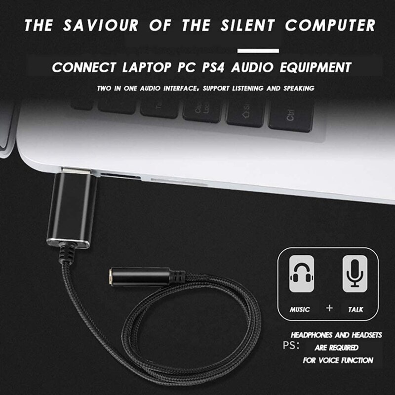 USB to 3.5mm Jack Audio Adapter with 3.5mm Headphone and Microphone Jack for Windows, for Mac, for PS4, for PC/Laptops