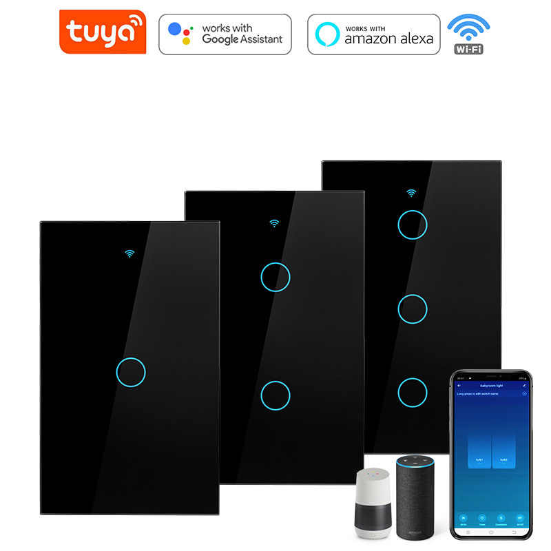 Interruttore tattile Tuya Smart Life Light WiFi RF433 Sensore Smart Switch App Controllo remoto Nessun cavo neutro 110V per Alexa Google Home