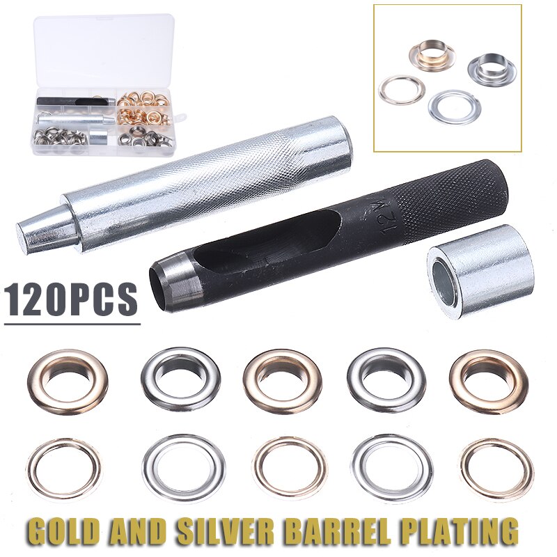 120 sets Silver Gold Eyelet Punch Die Tool Set Metal Button for Leathercraft Clothing Shoes Belt Bag Grommet