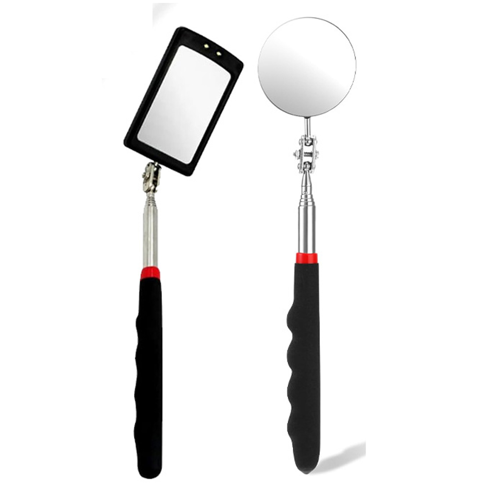 Espejo de inspección con luz LED, espejos telescópicos, herramientas mecánicas de rotación 360, espejo magnético, mango telescópico, herramientas de reparación: Gris