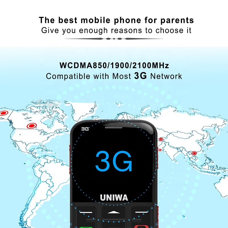 Uniwa V808G Mobiele Telefoon Russische Toetsenbord 3G Wcdma Sterke Torch Senior Mobiel Ouderen Oude Man Grote Sos Push-knop Telefoon