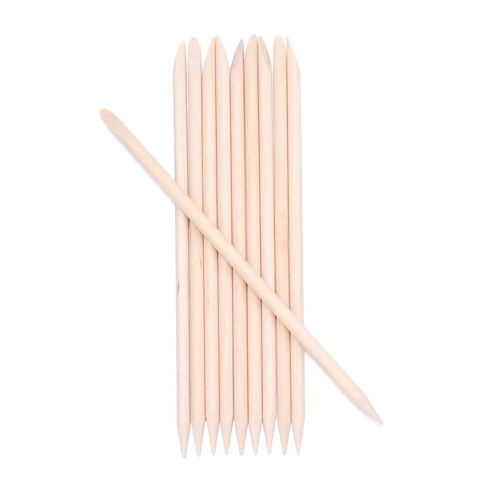 10/30/50/100 pièces bois bâton cuticule dissolvant Orange double extrémité Nail Art conceptions pour manucure pédicure cuticule poussoir ongles outils: M-10pcs