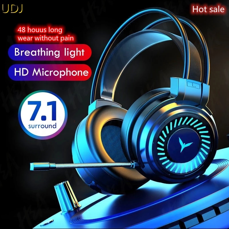 Udj Bedrade Headset Met Microfoon Computer Game PS4 PS5 Fifa 21 Fanatic Gamer Usb Microfoon Kleurrijke Verlichting Subwoofer Surr