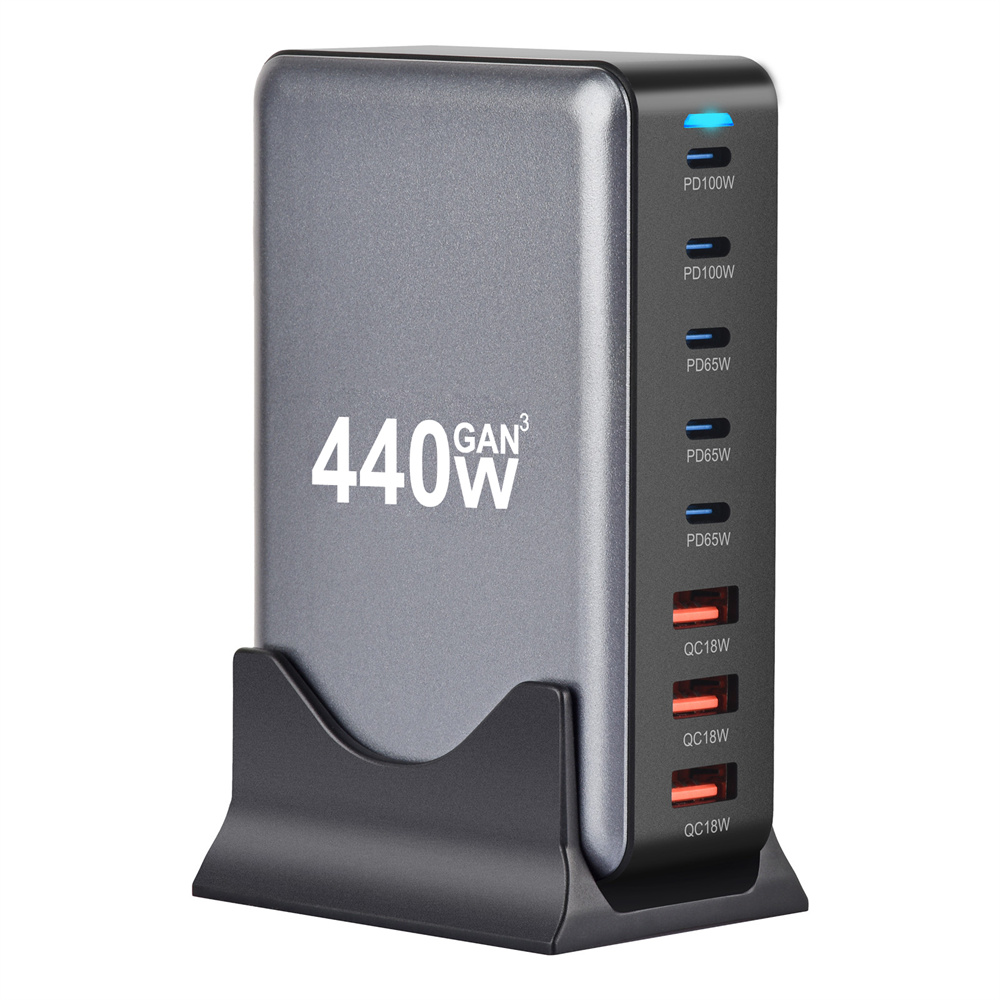 440W Gan Fast Charge 3.0 USB Type C snellader Mobiele 8-poorts 5C3A PD-oplader Handig om mee te nemen tabletoplader