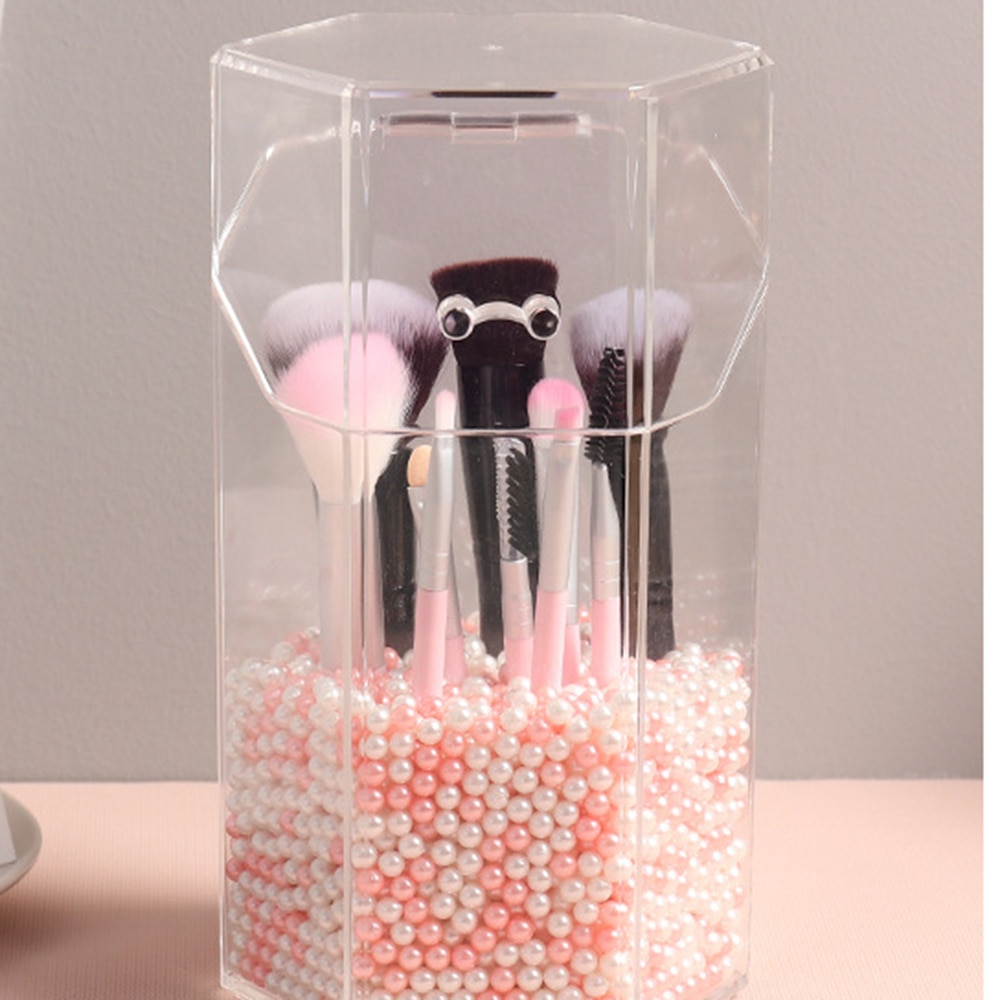 Multi-stil akryl makeup organizer kosmetisk holder makeup værktøj opbevaring perle boks børste tilbehør organisator boks med låg