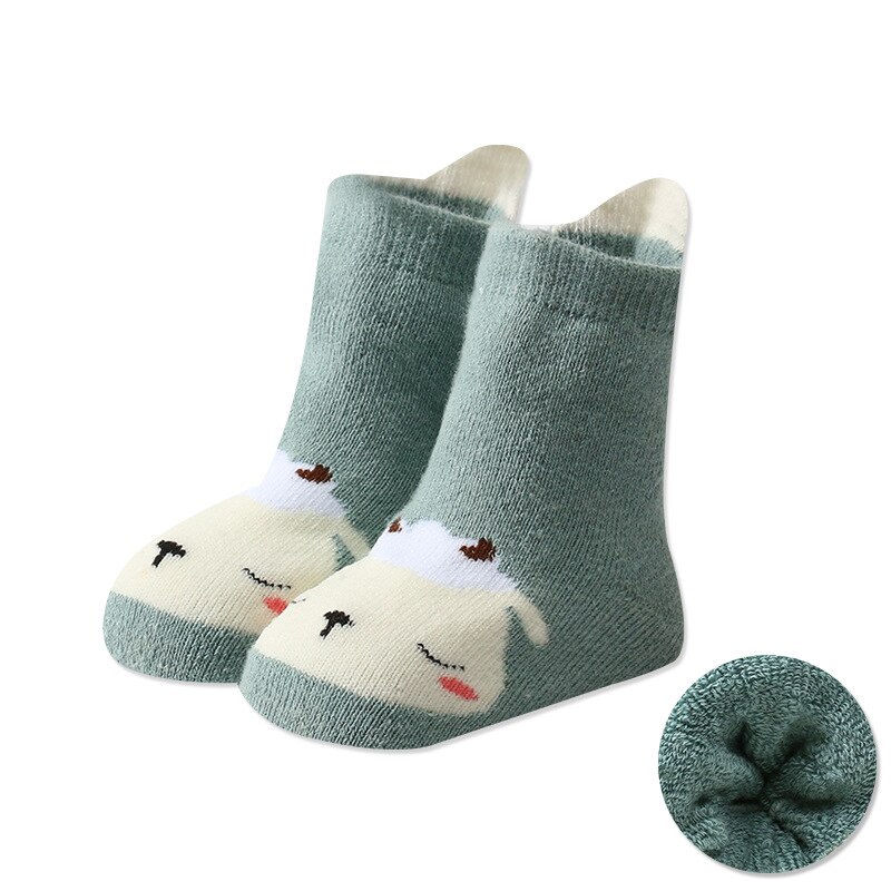 Kids Socks Baby Boy Winter Warm Socks Anti-slip Cartoon Animals Cotton Terry Thicken Socks Floor Home Rubber Sole Lion Fox Bear: B / 0-1T