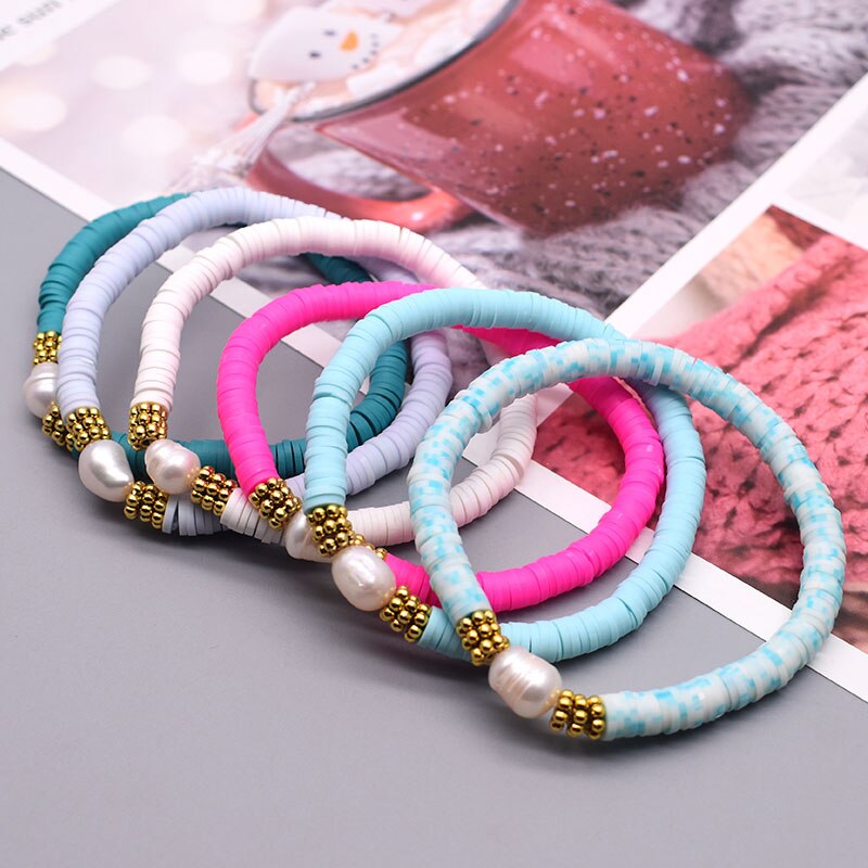 Boho parelbedelarmbanden van polymeerklei met 6mm kralen, armband voor dames, zomerse strandarmbanden, 2022