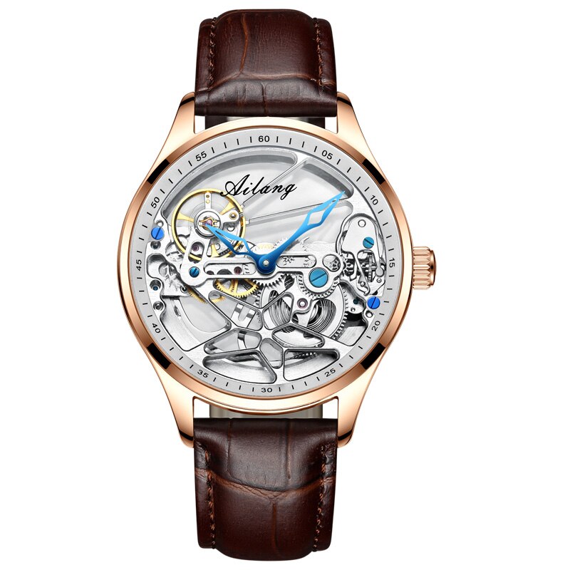 Ailang Brand Mannen Automatische Mechanische Horloges Top Leatehr Waterdichte Steampunk Horloges Heren Skeleton Klok Rome Relogio: Rose gold white