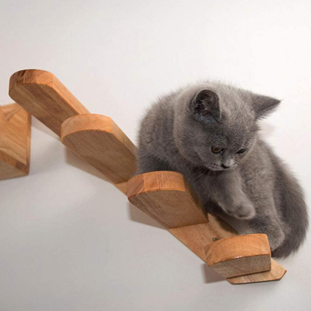 Offres Spéciales! Échelle d'escalier murale pour chats en bois massif, étagères d'escalade, jouets pour animaux de compagnie