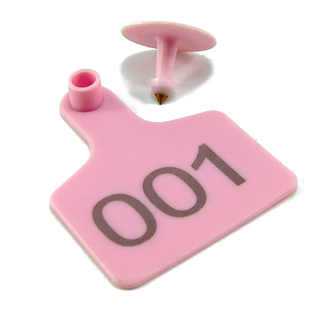 Øremærker til husdyr, øremærker til ko, identifikationsmærker til grise og får i tpu-plastik, brugerdefineret logo og nummer, 100 stk.: Lyserød