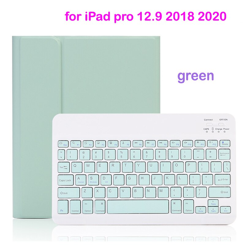 Case For iPad 10.2 9.7 5th 6th 7th Generation bluetooth Keyboard Case for iPad Air 1 2 3 Pro 10.5 11 12.9 Cover: iPad pro 12.9 green