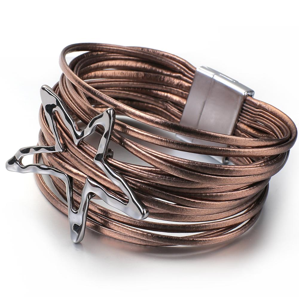 Flashbuy Star Leather Bracelet for Women Simple Multi-layer Charms Magnetic Bangles Jewelry