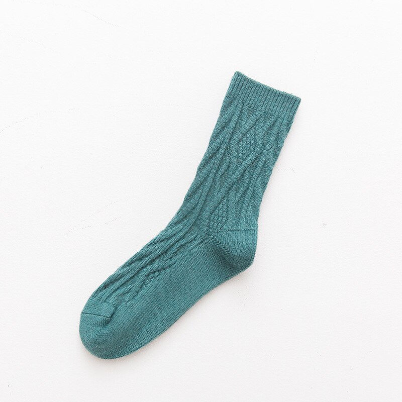 Women Socks Woo Warm Soft Solid Casual Winter Velvet Feet Warmer Socks 1Pair: Green