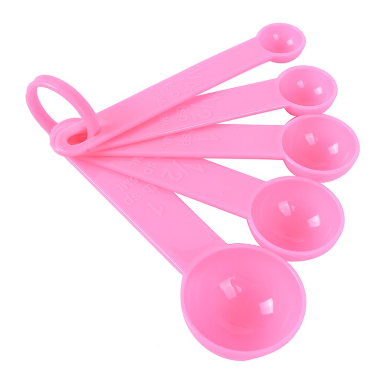 1Set Lovely Colorful Plastic Measuring Cups Measure Spoon Kitchen Tool Kids Spoons Measuring Set Tools For Baking Coffee Tea: pink