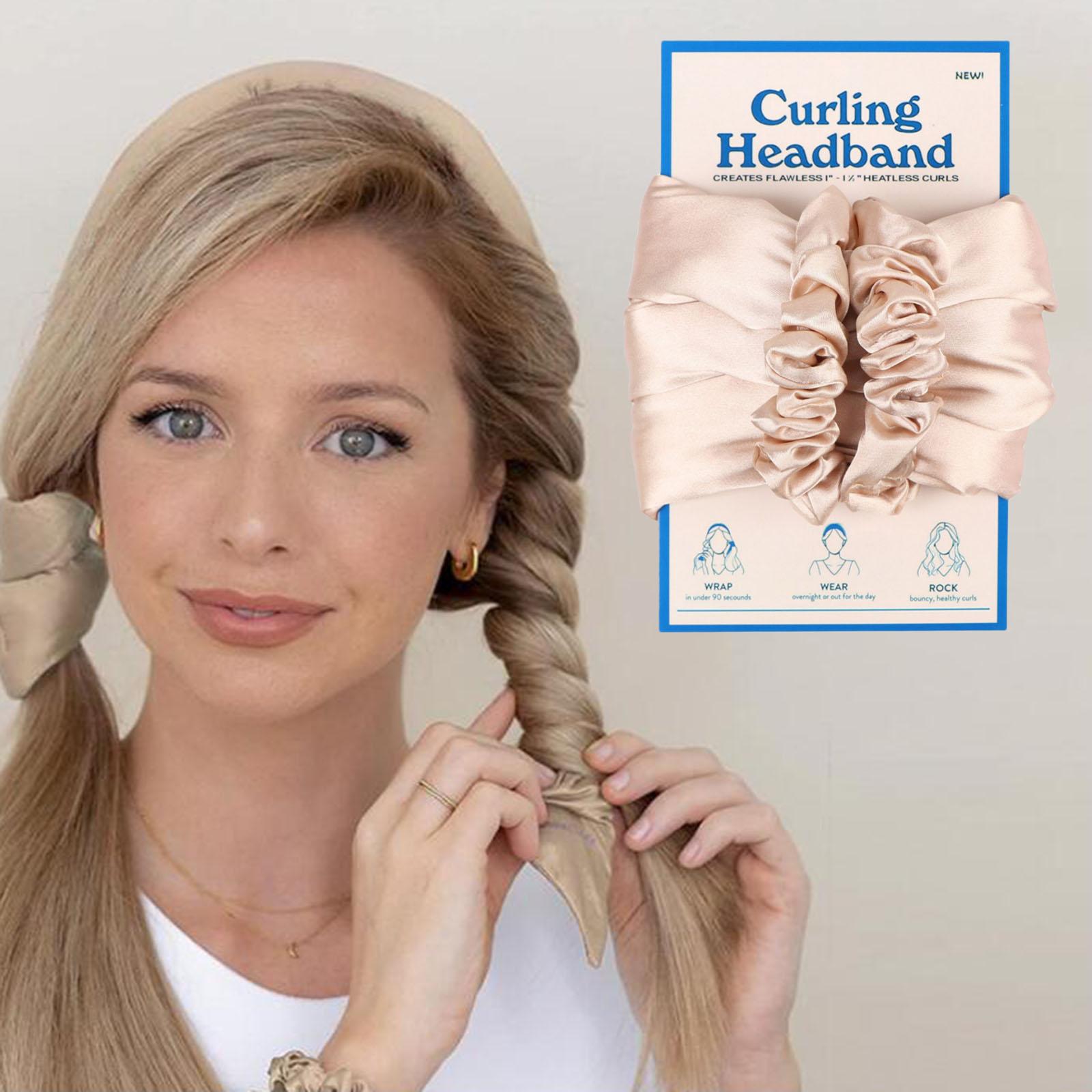 Mykt varmefritt hår krøller pannebånd hår scrunchies bølgeverktøy curler frisørverktøy varmeløs krøllestang lat krøller: kaki 02