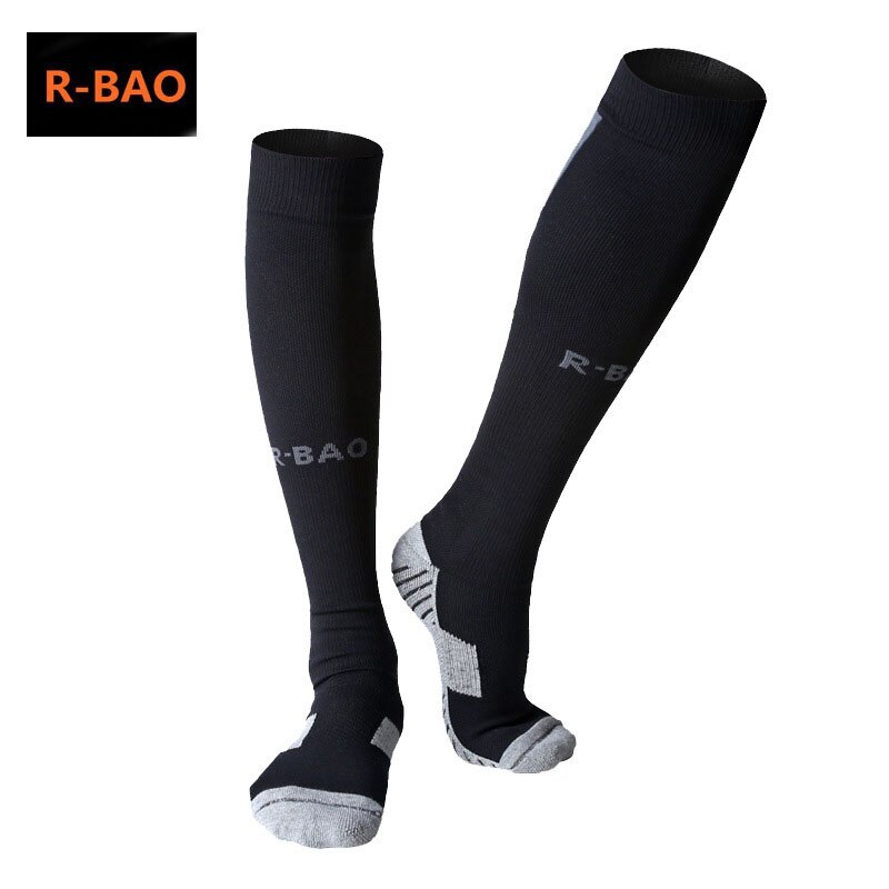 R-BAO 1 Pair Cotton Long Soccer Socks Non-slip Sport Football Ankle Leg Shin Guard Compression Protector For Men 39-44: black