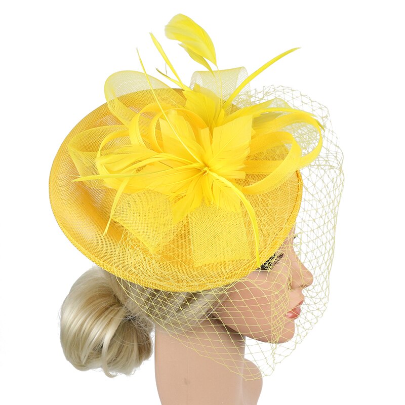 Bröllop brudhattar och fascinatorer headpiece festhatt/corsage svart brudbur nät bröllopsslöja fest dam håraccessoarer: Gul