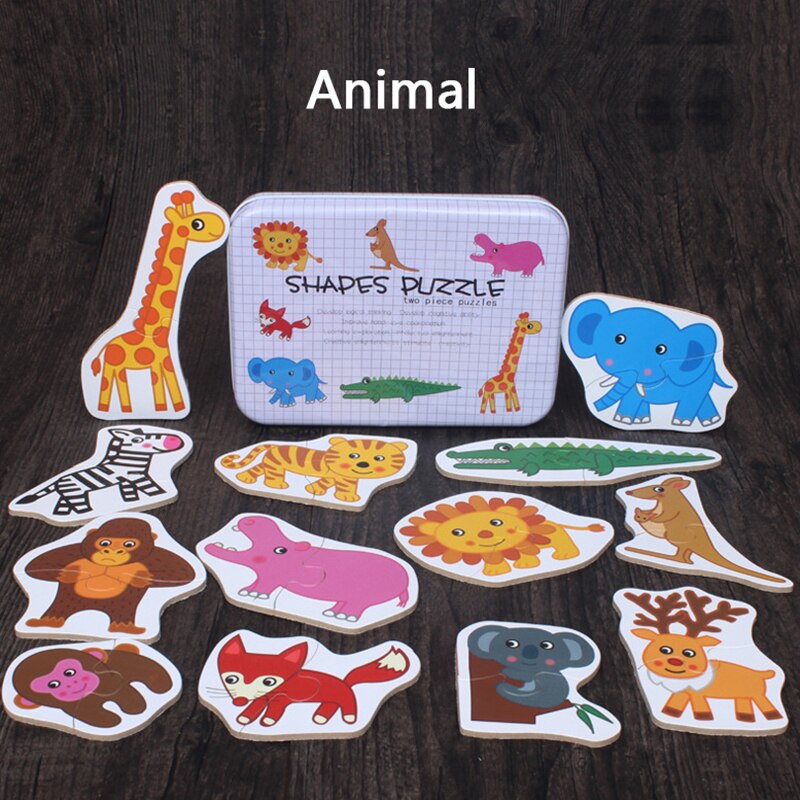 Baby Speelgoed Ijzeren Doos Houten Kaart Voertuig Fruit Dieren 3D Puzzel Spel Speelgoed Baby Vroege Educatief Training Cognitieve Puzzels: 02