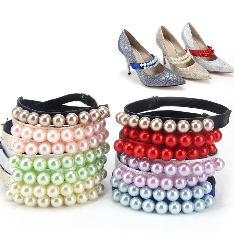 1 Paar Pearl Hakken Bands Schoenveter, Schoen Accessoire Decoratie Bandjes Voor Vrouwen, schoenen Kant Voor Losse Schoenen 7 Kleur