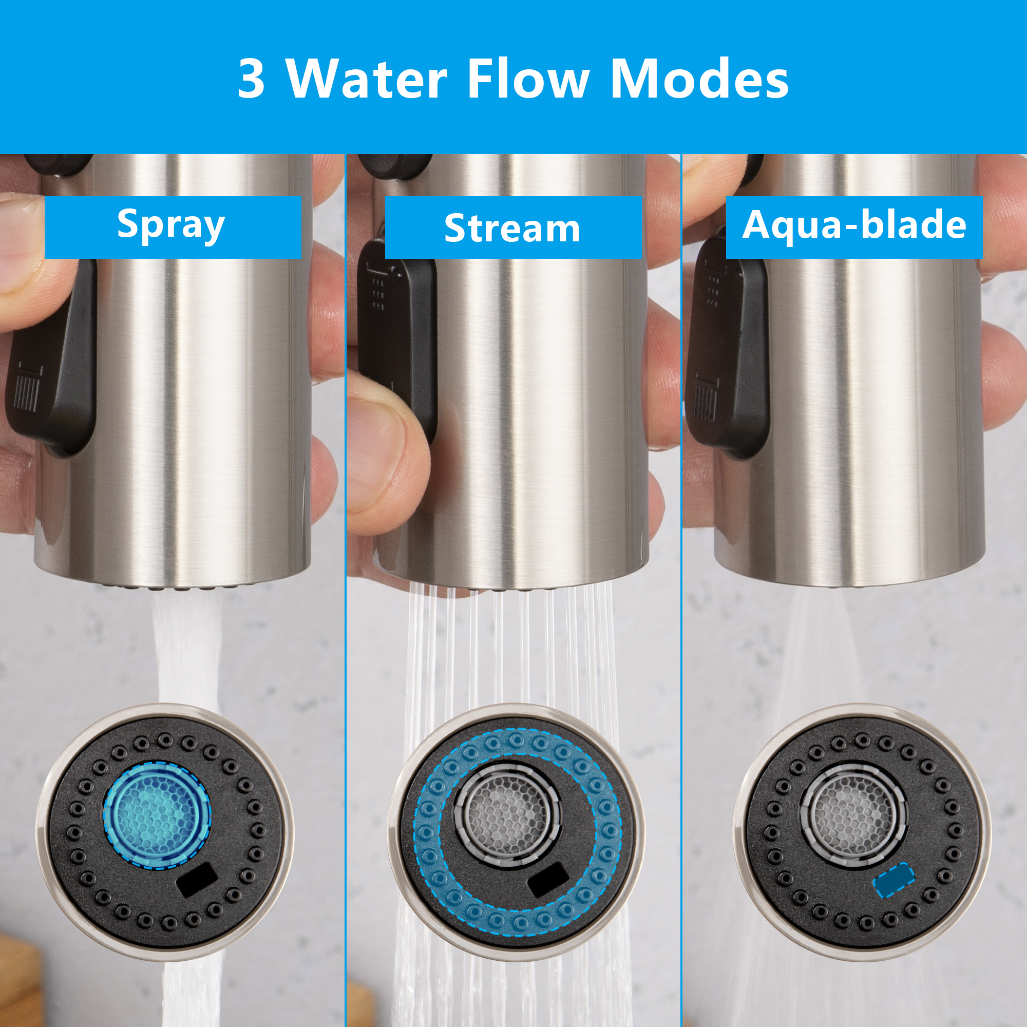 SKOWLL 3-Function Kitchen Sink Spray Nozzle Pull Down Faucet Head Replacement with 9 Adapters, Matte Black