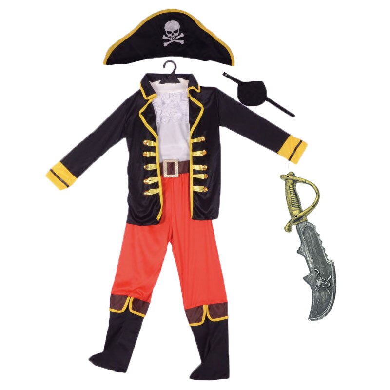 Fantasia infantil de bucaneer, fantasia de capitão jack pirata para meninos, roupa de festa de carnaval, halloween