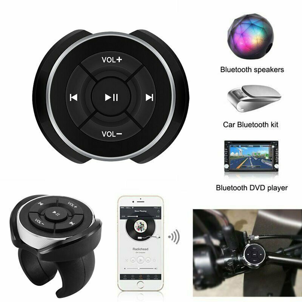 Car Wireless Media Button Steering Wheel Mount Music Remote Control For Phone Tablet