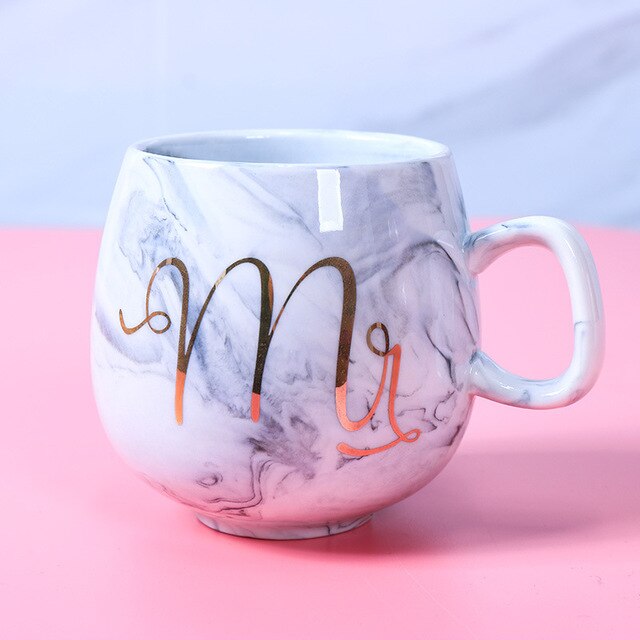 Tazas de café de flamenco, Taza de cerámica de viaje con patrón de mármol, pareja, taza de unicornio, 300-400ml: 0213 gray