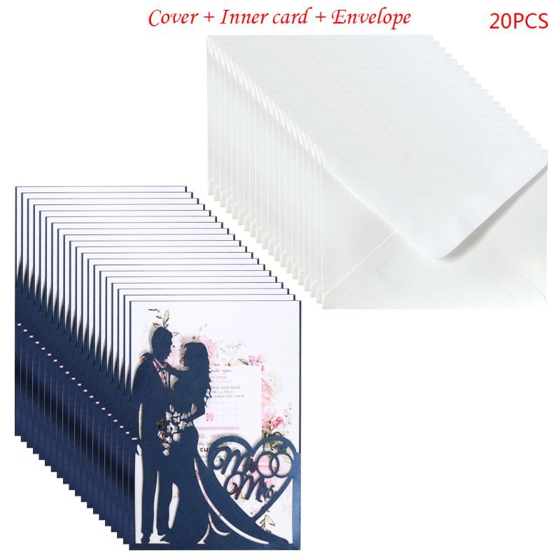20 Stks/set Cut Mr & Mrs Wedding Uitnodigingen Kaart Nodigen Enveloppen Kit Bridal Shower Engagement Feestartikelen