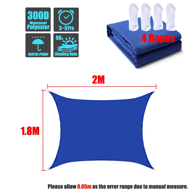 Waterproof 300D Royal Blue Square Rectangle Shade Sail Garden Terrace Canopy Swimming Sun Shade Camping Hiking Yard Sail Awnin: 1.8x2m