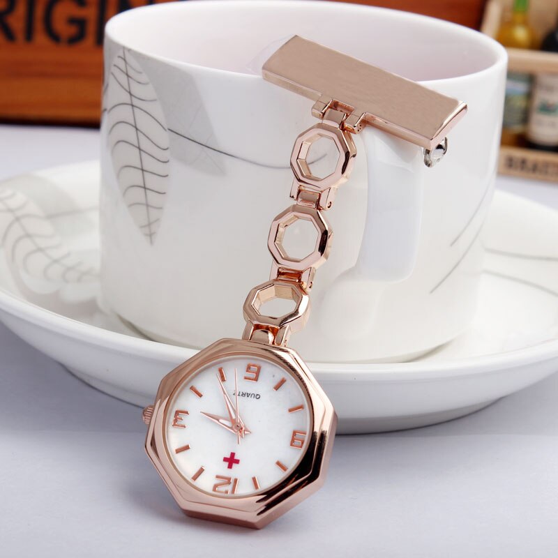 Paramedic Brooch Clip-on Rose Gold Silver Fob Nurse Pocket Watch Stainless Steel Nursing Clock For Doctors Medicals: Rose Gold