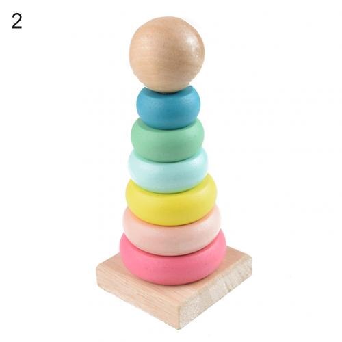 Kinder Kleinkind Spielzeug Regenbogen Holz Farbe Anzahl Erkenntnis Ring Turm Stapler Kinder Pädagogisches Spielzeug für Kinder: 2
